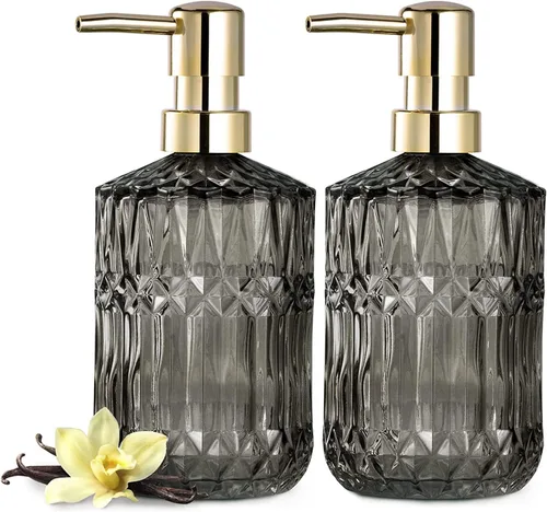 Miniatura 21 de EMPO Dispensador de jabón de vidrio transparente con bomba de plástico ABS, dispensadores de loción de cristal para fregadero de cocina, baño Negro