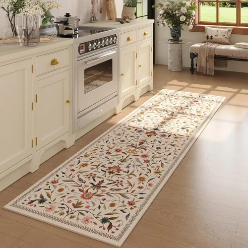 Miniatura 53 de Alfombra de entrada vintage con medallón floral de 2 x 3 pulgadas, lavable a máquina, alfombra de entrada de pelo bajo, suave, pequeña, alfombra