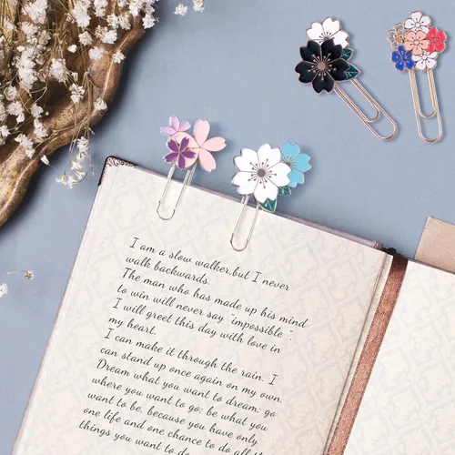 Miniatura 5 de HINZIC Paquete de 7 clips estilo Sakura para marcadores, bonitos clips de papel de flor de cerezo para oficina, escuela, planificador, suministros