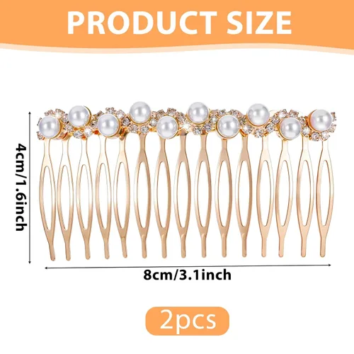 Miniatura 2 de 2 peines para el cabello para mujer, accesorios para el cabello, peines decorativos para mujer, peine de cabello con perlas doradas con diamantes