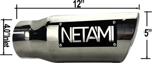 Miniatura 6 de NETAMI Punta de escape diésel de 4" a 5" de salida de acero inoxidable con borde enrollado cromado pulido