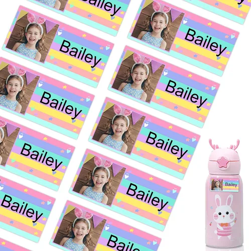 Miniatura 8 de 78 etiquetas personalizadas para niños con fotos impermeables, etiquetas de nombre personalizadas para suministros escolares, guardería, botellas