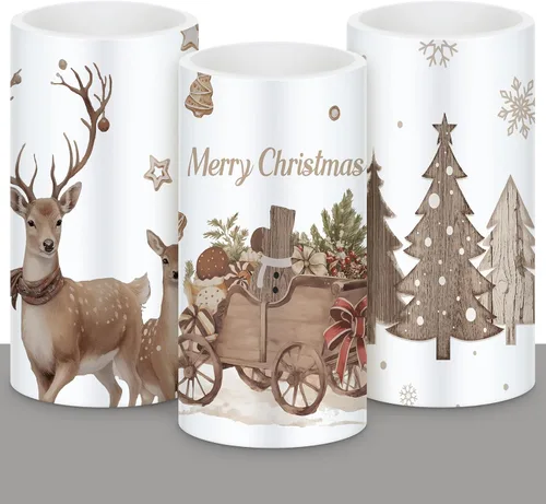 Miniatura 9 de Retisee 3 piezas de velas de Navidad sin llama estilo granja con control remoto, velas LED operadas a batería estilo rústico, decoración de Navidad