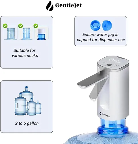 Miniatura 5 de GentleJet Dispensador de agua automático para botella de 5 galones, bomba de agua eléctrica recargable USB-C, pantalla digital, flujo medido