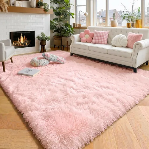 Miniatura 27 de Alfombras moradas para dormitorio de niñas, alfombra de 5 x 8 pies, alfombra peluda esponjosa para sala de estar, alfombras peludas gruesas