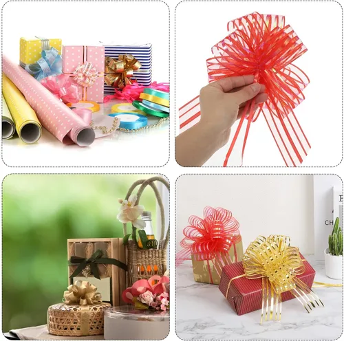 Miniatura 6 de MECCANIXITY 5 lazos metálicos de organza de 6 pulgadas para envolver regalos, color naranja, para cestas de boda, regalos de Navidad, día de San