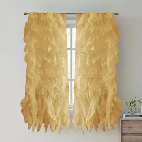 Miniatura 12 de Sweet Home Collection Paquete de 2 Paneles de Ventana Cortinas de Gasa Transparente con Volantes Verticales en Cascada Gris