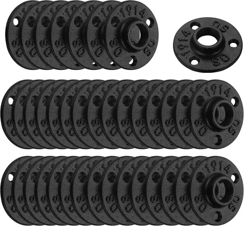 Miniatura 9 de Brida de piso pintada en negro antioxidante de 1/2 pulgada, paquete de 10 accesorios de tubería de hierro maleable para estilo vintage industrial