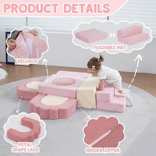 Miniatura 3 de 13 Piezas Bloques de Escalada de Espuma para Niños Pequeños Gimnasio de Juego Suave Floral para Bebés, Escaladores de Interior para Niños