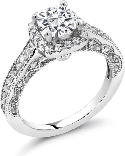 Miniatura 77 de Gem Stone King Anillo de compromiso de plata de ley 925 de 0.236 in con piedra natal y zafiro blanco creado con acento Anillo de compromiso