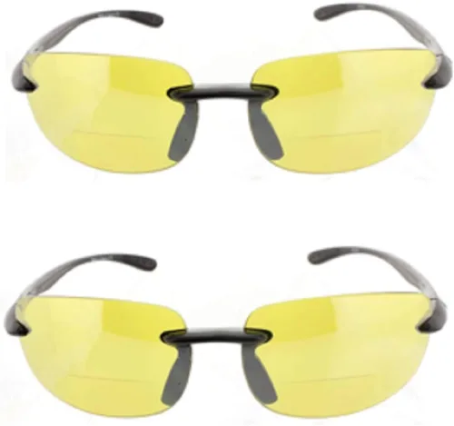 2 pares de lentes de sol bifocales sin montura para hombres y mujeres, lentes de sol para conducción nocturna, color amarillo y ahumado