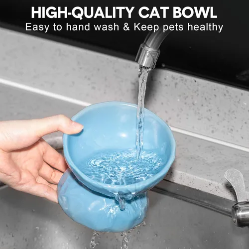 Miniatura 5 de Bokon Tazón elevado de cerámica para gatos de 6.8 onzas, cuenco elevado de comida para mascotas, anti vómitos, comedero elevado para perros y gatos