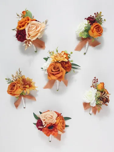 Miniatura 3 de Rinlong 6 centros de mesa de flores surtidos para bodas, mesas de otoño, centro de mesa, ramos de dama de honor de color naranja quemado, estante