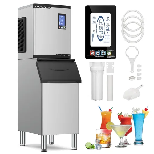 Miniatura 10 de Máquina de hielo comercial de 550 libras/24 horas, 132 cubitos de hielo listos en 5-15 minutos con contenedor de almacenamiento de 400 libras