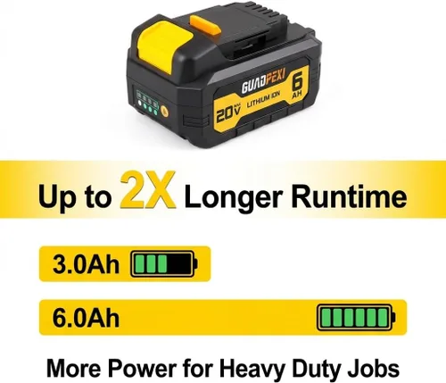 Miniatura 2 de Paquete de 2 baterías de repuesto de 6.0Ah 20V MAX compatibles con herramientas DW 20V, repuesto de iones de litio para DCB200 DCB201 DCB204 DCB207