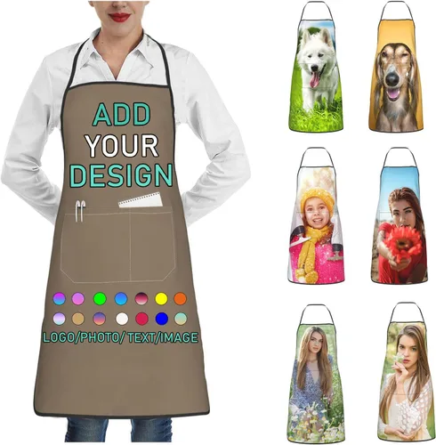 Miniatura 25 de Delantal personalizado con 2 bolsillos, personalizable con nombre, texto, logotipo, foto, cocina, horneado, delantal de cocina para mujeres y hombres