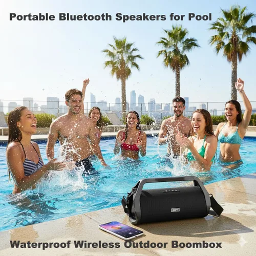 Miniatura 2 de Altavoz Bluetooth Boombox retro, sonido exterior de 80 W, resistente e impermeable, correa y mango incorporados, graves intensos, tiempo