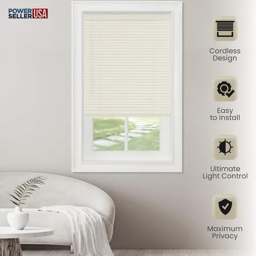 Miniatura 5 de PowerSellerUSA Persianas de Ventana sin Cordón, Privacidad y Filtrado de Luz, Lamas de Vinilo Minipersiana de 1", Tratamiento de Ventana Anti-UV, Se