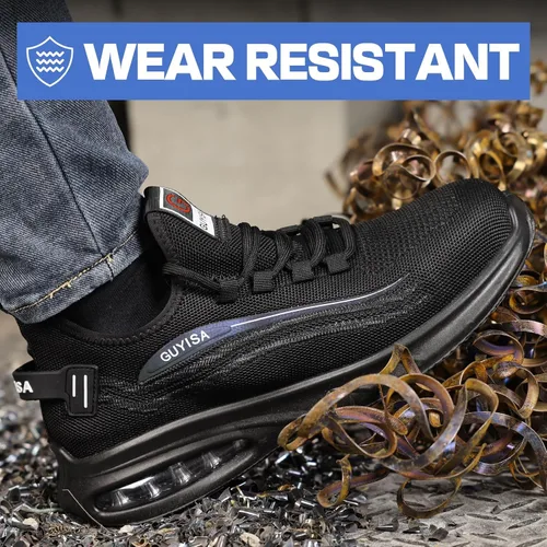 Miniatura 7 de GLANOUDUN Zapatos de punta de acero para hombre, zapatos de trabajo negros, zapatos de seguridad ligeros para hombres, zapatos de seguridad