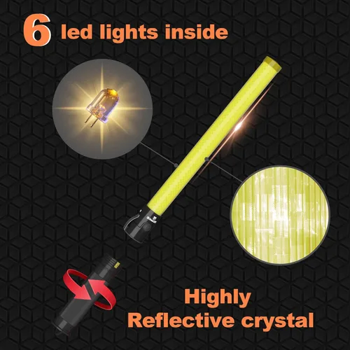Miniatura 3 de 4 Piezas de 21 Pulgadas Vara de Señal de Tráfico con 3 Modos de Parpadeo y 6 Luces LED, Bastón de Seguridad de Tráfico con Correa de Muñeca