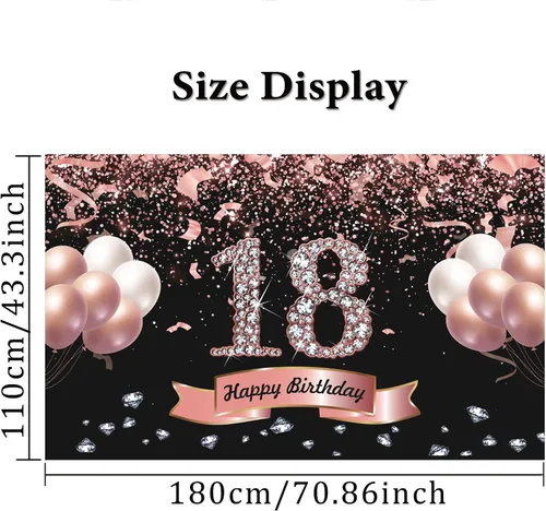 Miniatura 2 de Trgowaul Decoraciones de cumpleaños de oro rosa - Cartel de cumpleaños número 18, telón de fondo para fiestas y fotos