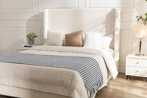 Miniatura 3 de Base de cama tapizada tamaño Queen, cabecera acolchada de 54" con respaldo geométrico, plataforma tapizada para dormitorio de niños, adolescentes