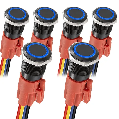 Miniatura 8 de APIELE Interruptor de botón de cierre de 0.748 in, 12 V - 24 V CC LED SPDT 1NO1NC, interruptor de botón de metal de acero inoxidable con coleta, 6