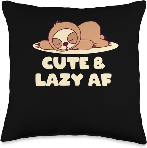 Laziness Witty Animal Lover Sayings Funny Sayings Linda y perezosa almohada de humor con temática de perezosos divertidos, 16 x 16 pulgadas,