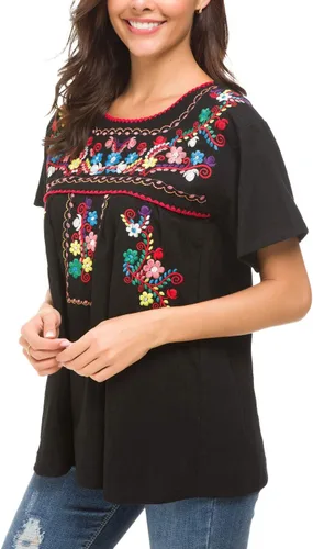 Miniatura 8 de YZXDORWJ - Cómoda blusa mexicana bordada de verano y sin mangas para mujer