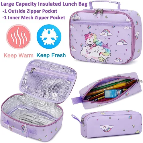Miniatura 6 de Juego de mochila para niñas y adolescentes, mochila escolar para niños con bolsa para el almuerzo, estuche para lápices, mochilas escolares