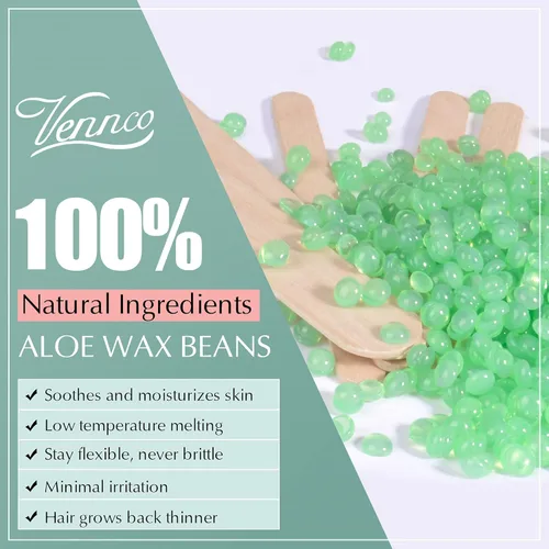 Miniatura 5 de VENNCO Perlas de Cera de Aloe de 2.5 libras - Granos de Cera Dura para Depilación de Vello Grueso, Recarga Grande Suave para Kit de Calentador