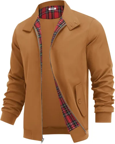 Miniatura 12 de COOFANDY - Chaquetas ligeras para hombre, chaqueta casual de estilo cortavientos con cremallera, cuello parado, chaqueta de golf elegante