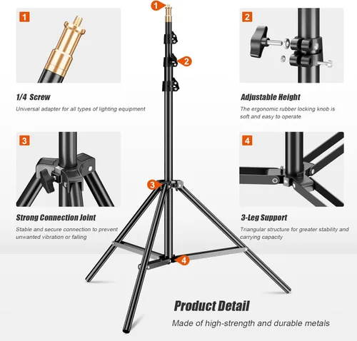 Miniatura 2 de Godox Soporte de luz de 94.5 in/94 pulgadas, soporte de luz para fotografía, resistente con bolsa de transporte universal de tornillo de 1/4