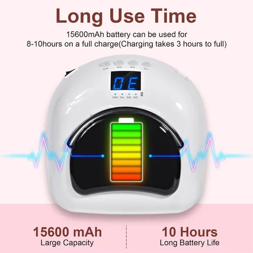Miniatura 2 de Lámpara de uñas profesional recargable de 96 W UV LED, secadora de uñas inalámbrica con 4 ajustes de temporizador, sensor inteligente, base de metal