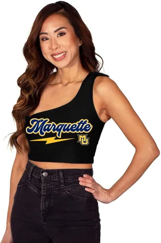 Miniatura 33 de Lojobands Camiseta sin mangas de un hombro para mujer, para portón trasero, talla única Miami University Redhawks - Negro
