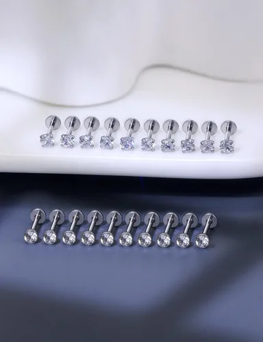 Miniatura 5 de 16G Aretes de hilo interno de parte trasera plana, aretes de nariz de acero quirúrgico 316L, anillo de labio Medusa, anillo de labio Monroe, arete