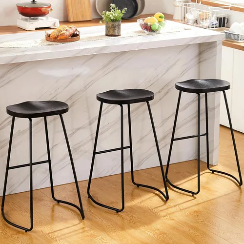 Miniatura 14 de HeuGah Juego de 2 taburetes de bar, taburetes de bar de 26" de altura de mostrador con pata de metal, taburetes de bar rústicos sin respaldo
