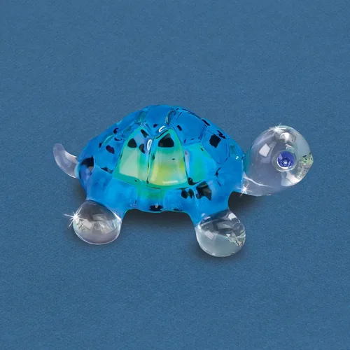 Miniatura 2 de Glass Baron Figura de cristal de tortuga azul brillante, soplada a mano y esculpida con detalles de cristal austriaco, adorno coleccionable