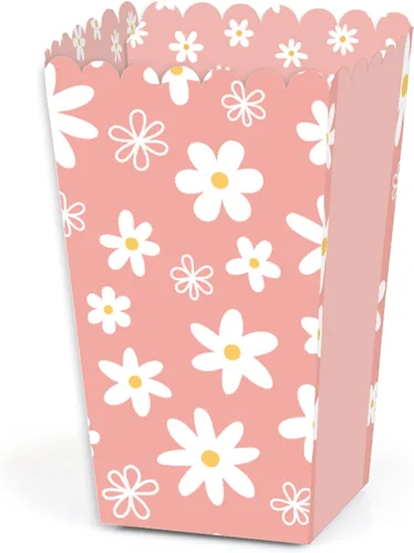 Big Dot of Happiness Pink Daisy Flowers - Cajas de palomitas de maíz con diseño floral para fiestas, juego de 12