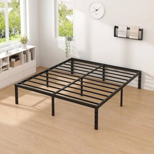 Miniatura 8 de NEW JETO - Base de cama metálica, base de cama tamaño Queen con espacio de almacenamiento, base de colchón resistente y robusta, fácil montaje,