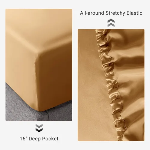 Miniatura 87 de THXSILK Juego de sábanas bajeras de 100% seda de morera, 3 piezas de seda 7A+, transpirable, suave, sábana bajera de 16 pulgadas de profundidad, 2