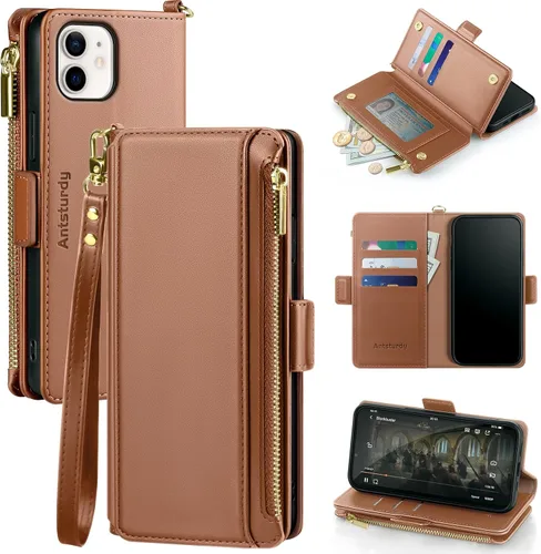 Miniatura 9 de Antsturdy Funda tipo cartera compatible con iPhone 12 Mini, funda de piel sintética con bloqueo RFID, funda para teléfono para mujeres y hombres