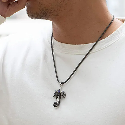 Miniatura 4 de Collar de dragón vintage con piedras natales personalizadas en espada, regalo de joyería de aniversario para él y hombres, colgante punk