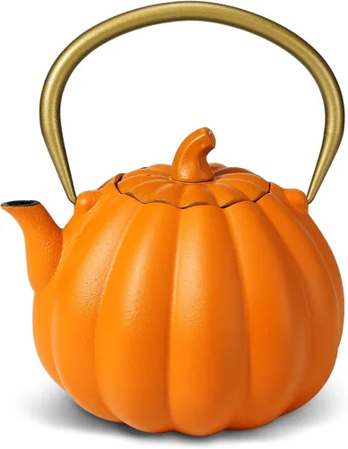 Miniatura 9 de VICSKY Tetera de hierro fundido de calabaza, tetera japonesa de tetsubin, 40 onzas, interior esmaltado e infusor extendido para hojas sueltas
