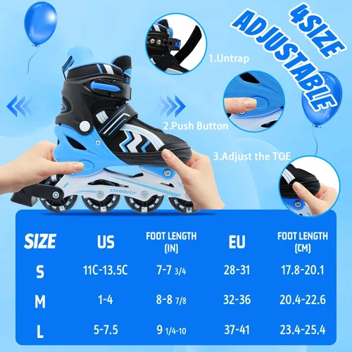 Miniatura 2 de Inline Skates for Kids 4 Size Adjustable Light-Up Wheels Aluminum Frame Black Rose Red Blade Skate for Boys and Girls S, M, L Sizes, Ages 5-8, 6-12
