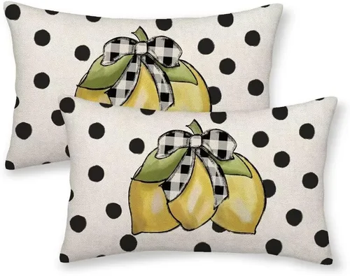 Miniatura 5 de Juego de 2 fundas de almohada con lunares negros de 16 x 16 pulgadas, fundas decorativas estilo bohemio con rayas para exteriores, fundas