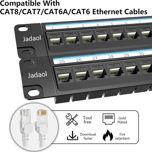 Miniatura 9 de Jadaol [Listado UL] Panel de Parches de 48 puertos para montaje en rack o montaje en pared de 19 pulgadas, panel de red Cat 6 de 2U precargado