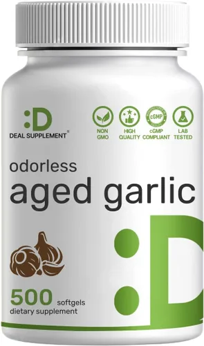 DEAL SUPPLEMENT Píldoras de ajo envejecido sin olor, 6,000mg por porción, 500 cápsulas de gel suave – Extracto de aceite de ajo 24:1 – Fuente de