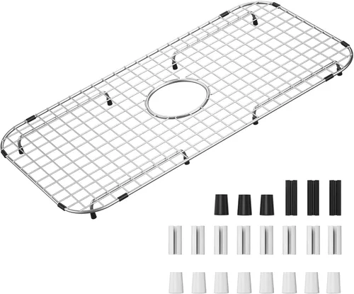 Miniatura 12 de Rejilla protectora para fregadero de 26-1/16" x 14-1/16", drenaje centrado con radio de esquina 3-1/2", material de acero inoxidable 304