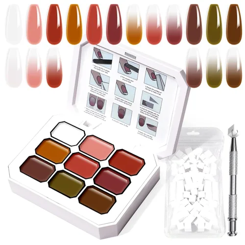Miniatura 26 de Juego de esmaltes de gel con gradiente, 9 colores ombre, esmalte de gel para uñas rojo, marrón, azul claro, rosa, esponjado para pigmento, Pat Aura
